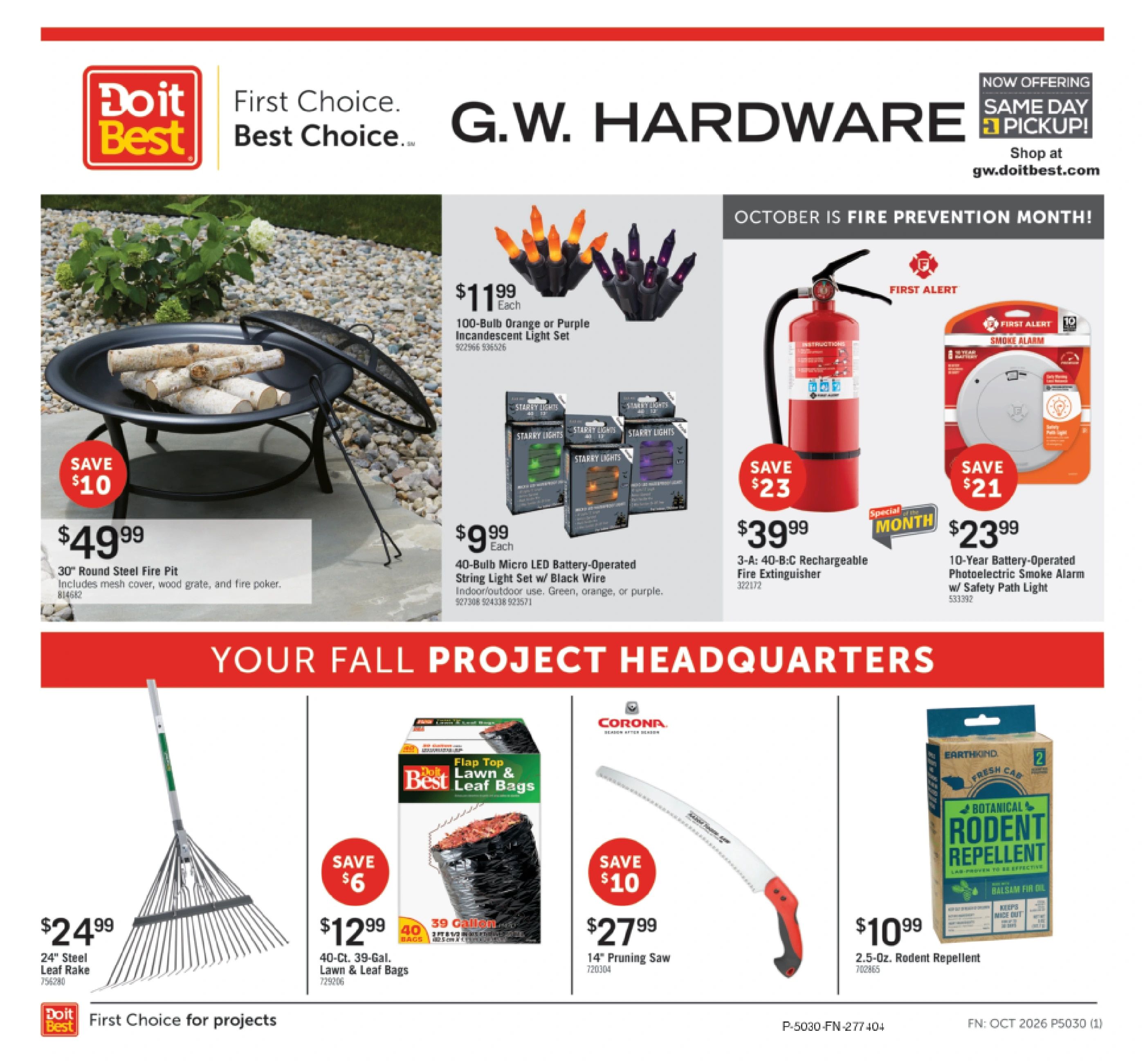 G.W. Hardware Monthly Sale Weekly Ad October 1 - 31, 2026
