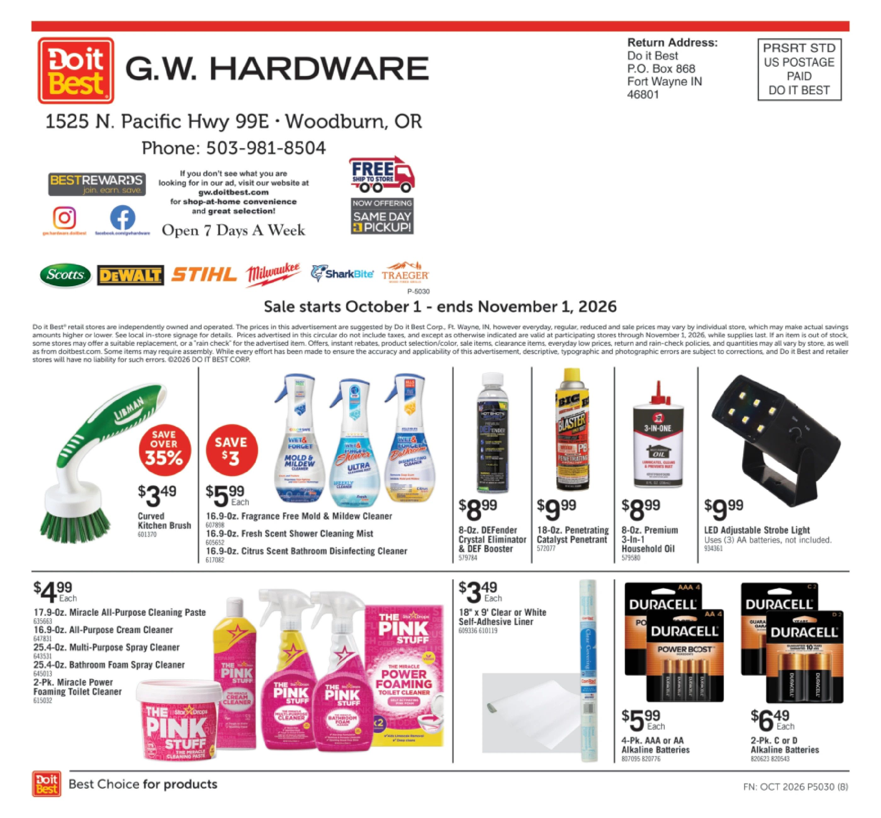 G.W. Hardware Monthly Sale Weekly Ad October 1 - 31, 2026