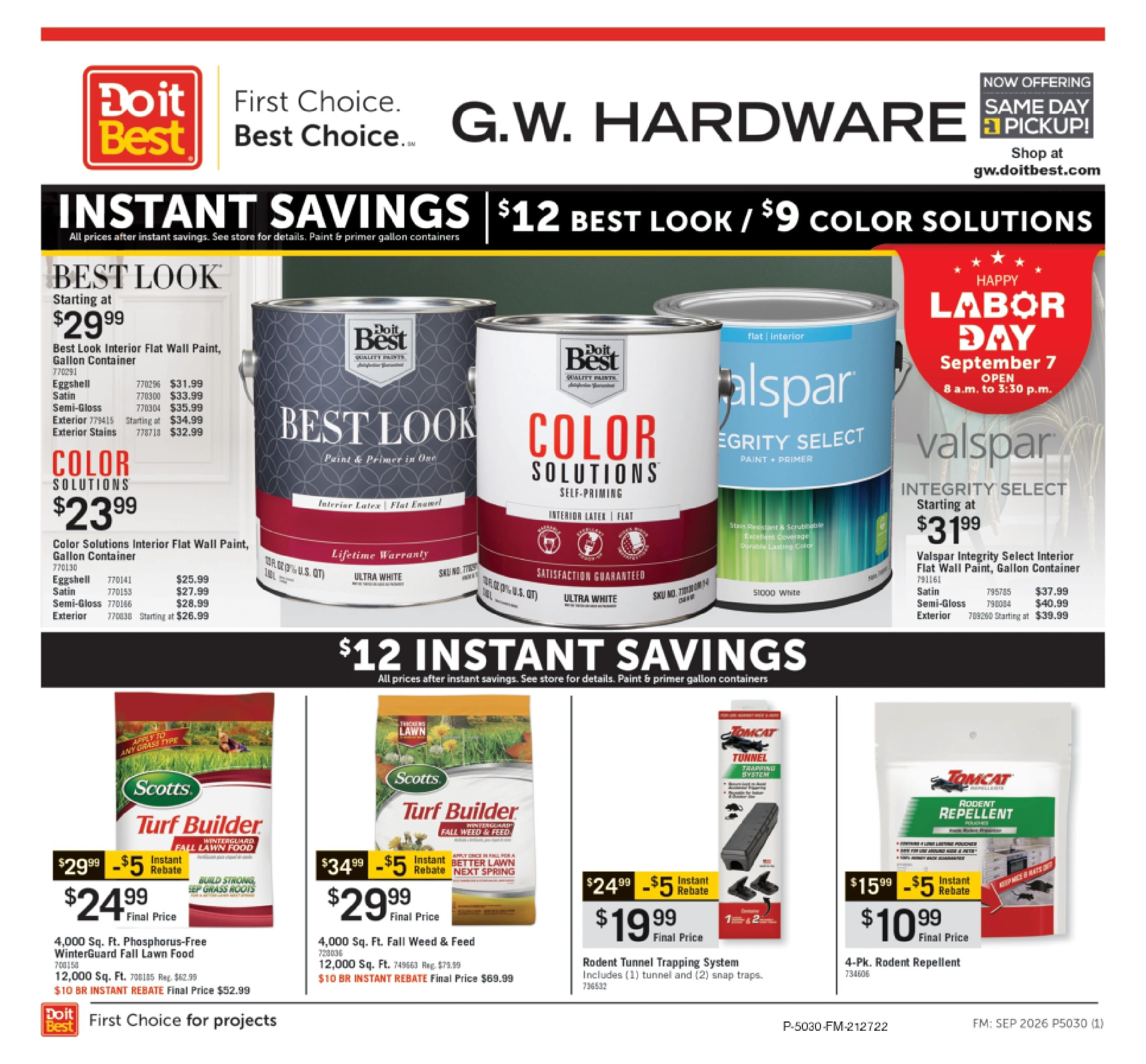 G.W. Hardware Monthly Sale Weekly Ad September 1 - 30, 2026