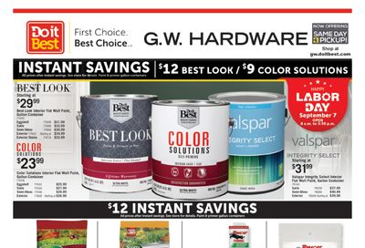 G.W. Hardware Monthly Sale Weekly Ad September 1 - 30, 2026