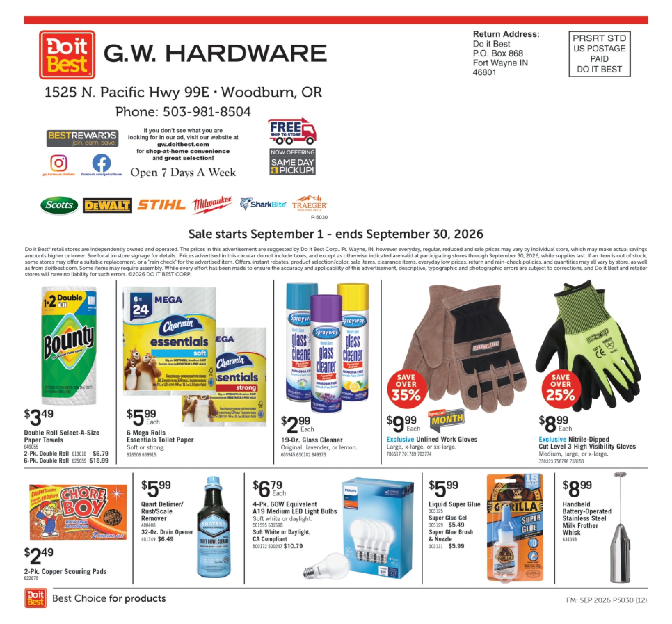 G.W. Hardware Monthly Sale Weekly Ad September 1 - 30, 2026