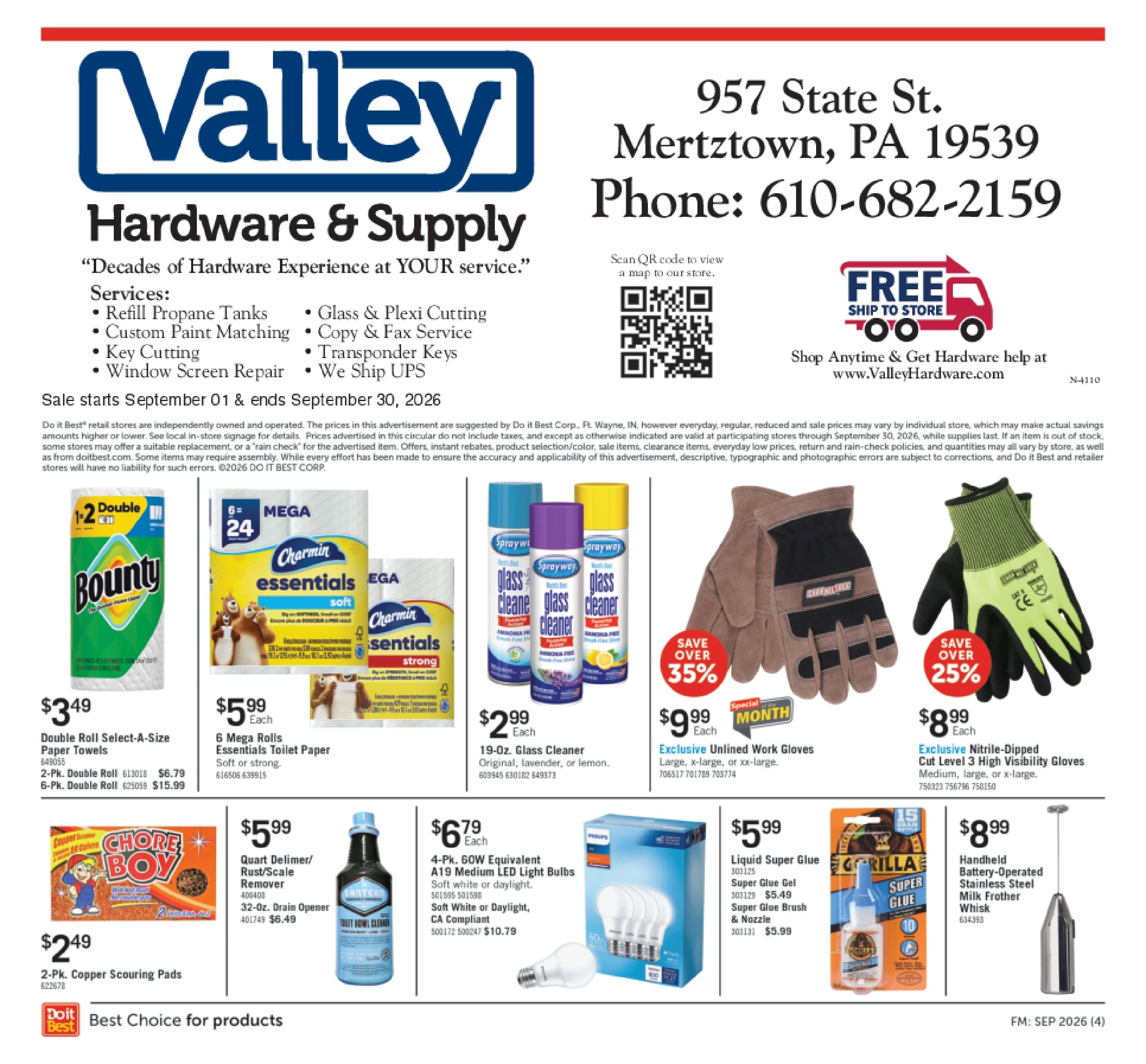 Valley Hardware & Supply Monthly Sale Weekly Ad September 1 - 30, 2026