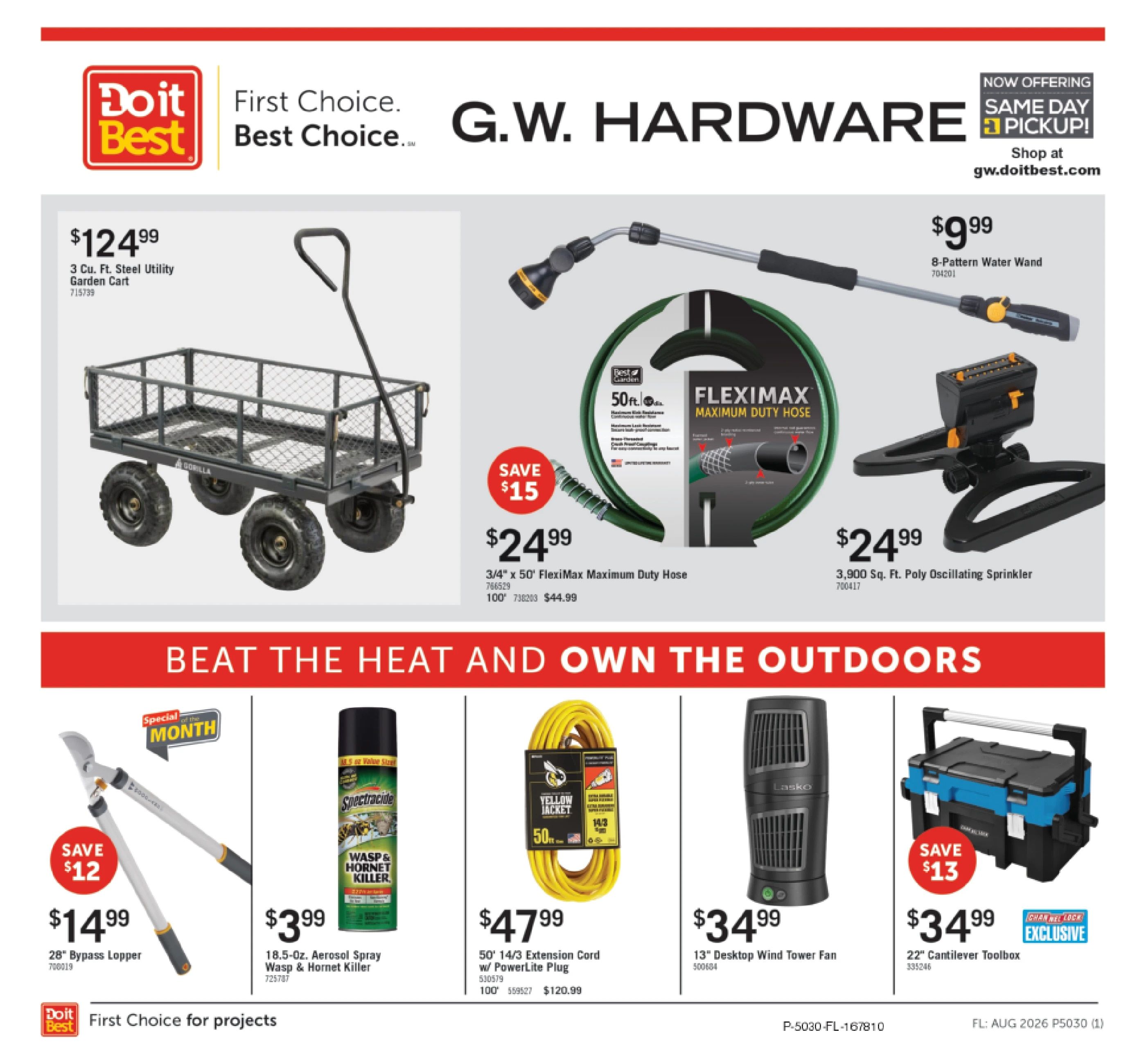 G.W. Hardware Monthly Sale Weekly Ad August 1 - 31, 2026