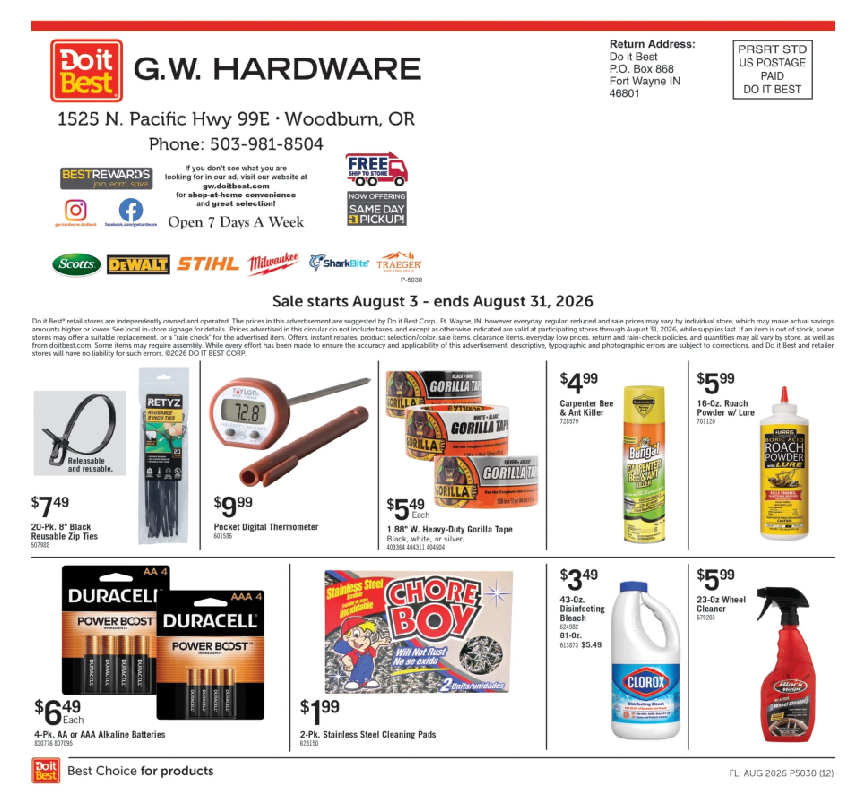 G.W. Hardware Monthly Sale Weekly Ad August 1 - 31, 2026