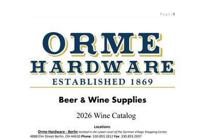 Orme Hardware Wine Catalog Weekly Ad August 18 - December 31, 2026