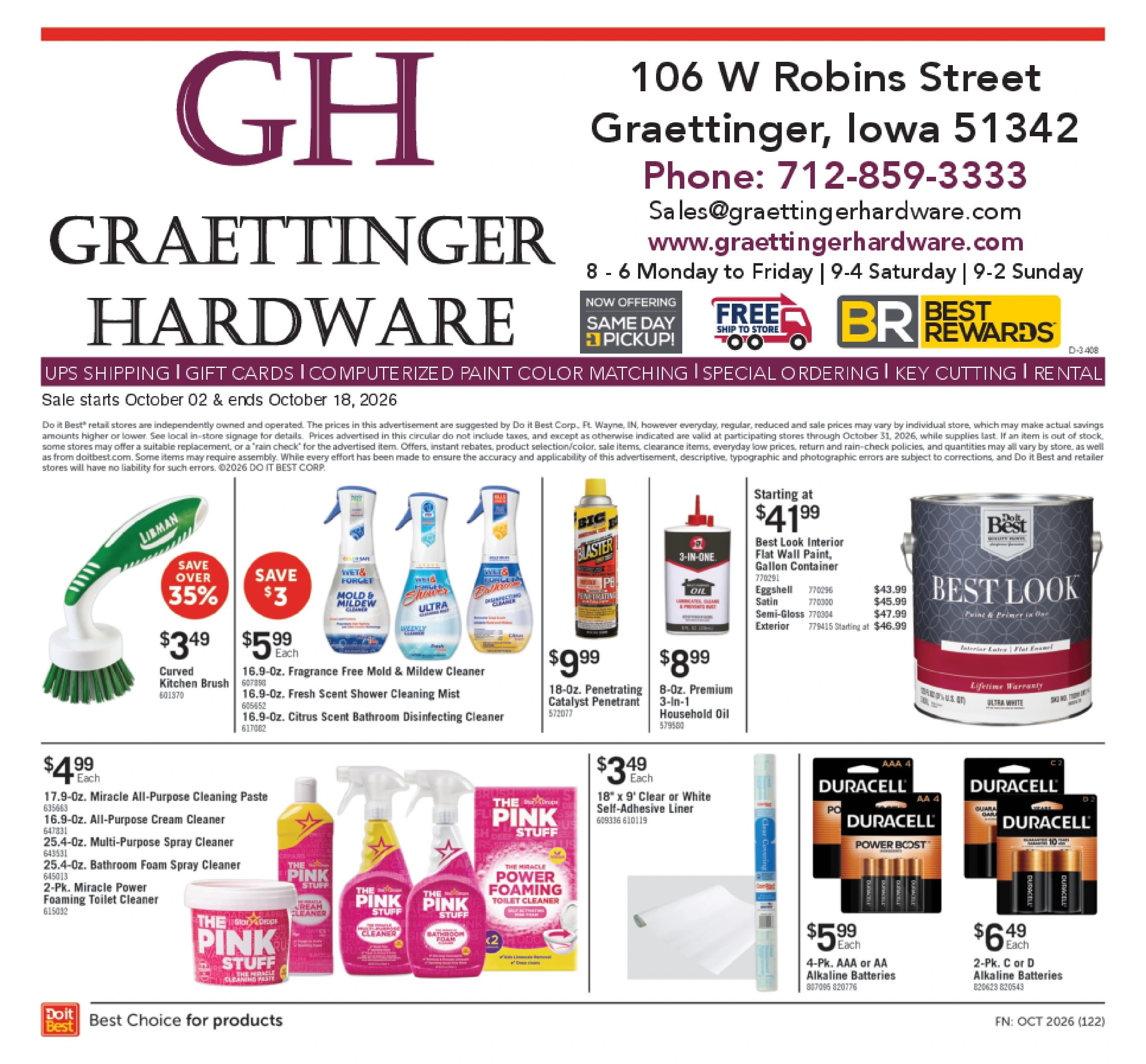 Graettinger Hardware Monthly Sale Weekly Ad October 1 - 31, 2026