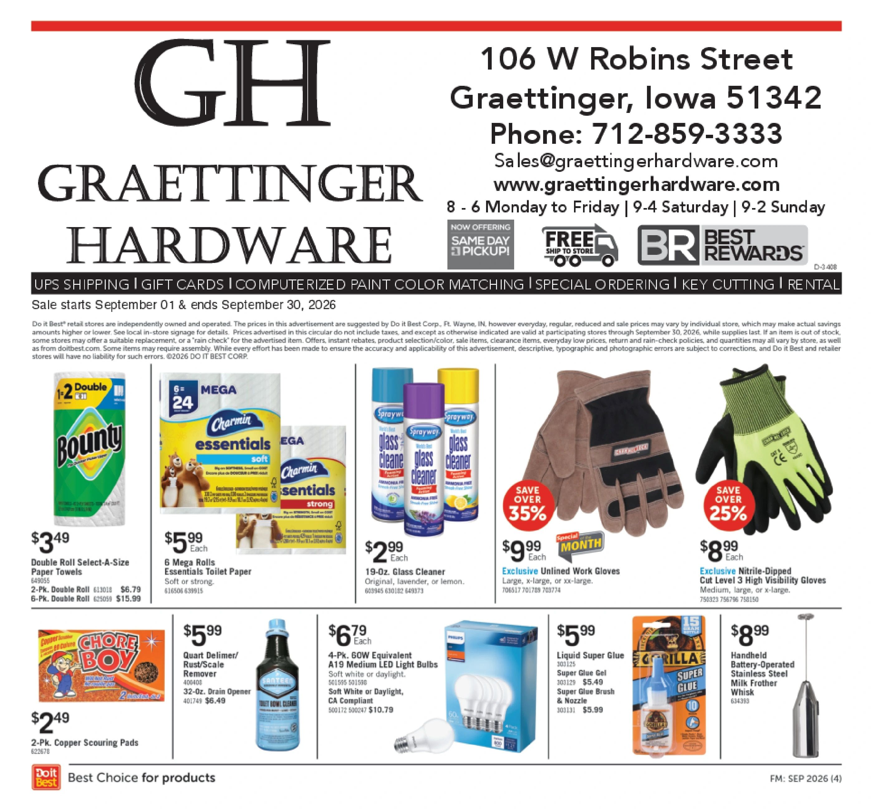 Graettinger Hardware Monthly Sale Weekly Ad September 1 - 30, 2026