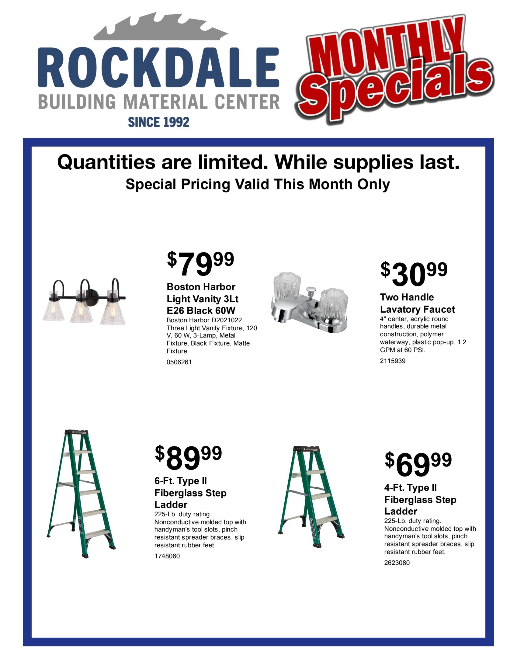 Rockdale Building Material Center Monthly Specials Weekly Ad August 1 - 31, 2026