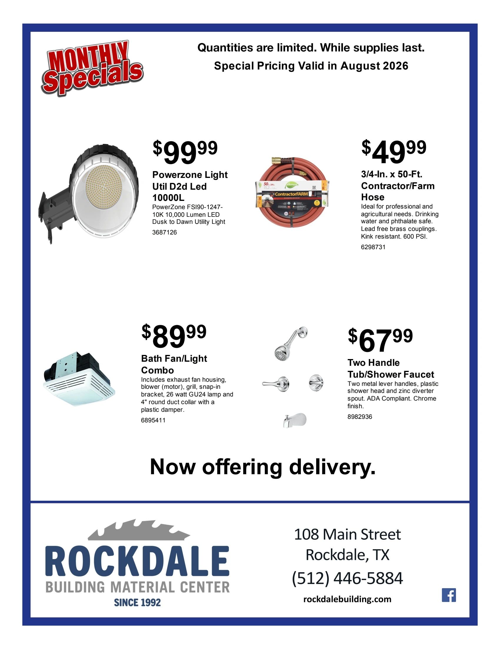 Rockdale Building Material Center Monthly Specials Weekly Ad August 1 - 31, 2026