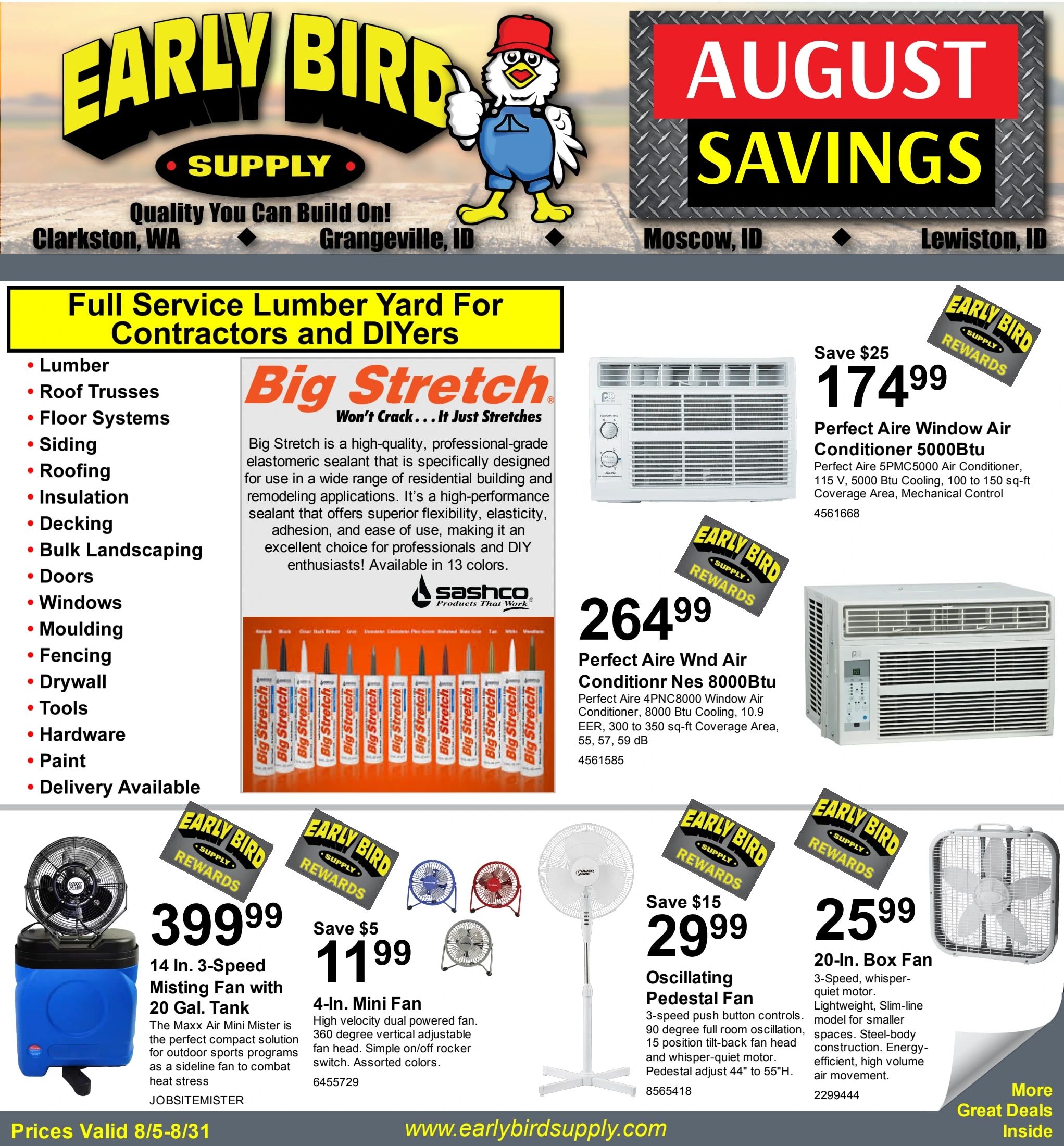 Early Bird Supply August Savings Weekly Ad August 6 - 31, 2026