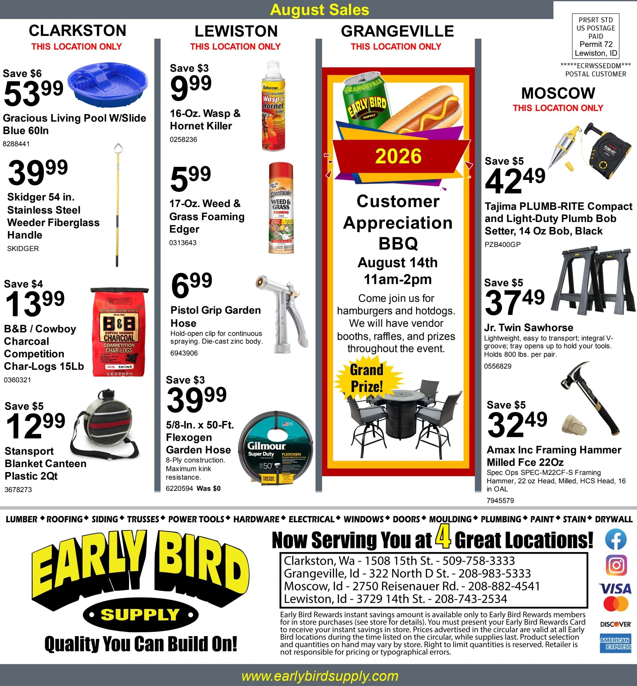 Early Bird Supply August Savings Weekly Ad August 6 - 31, 2026