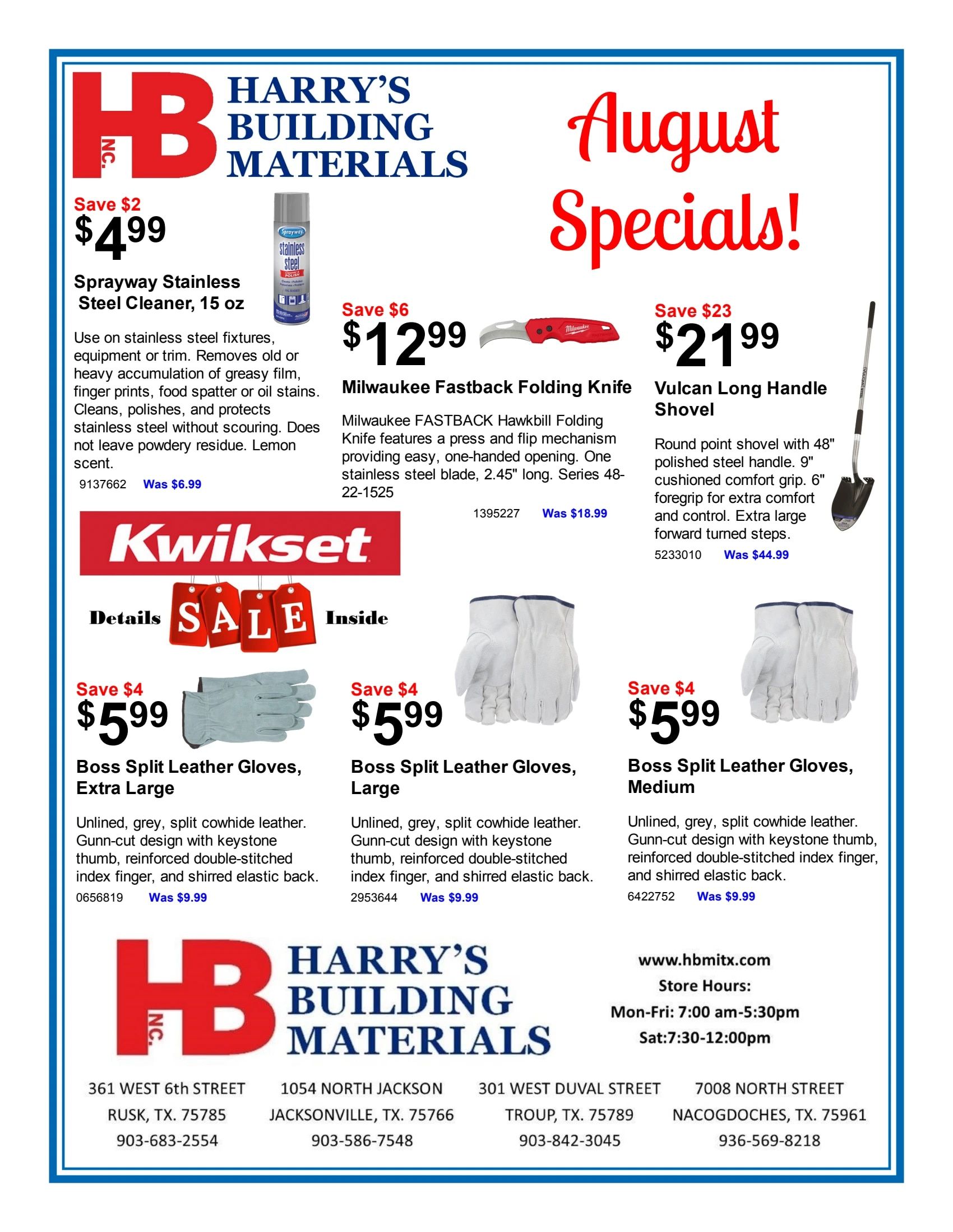 Harry's Building Materials August Specials Weekly Ad August 1 - 31, 2026