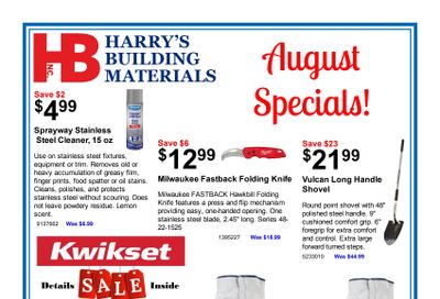 Harry's Building Materials August Specials Weekly Ad August 1 - 31, 2026
