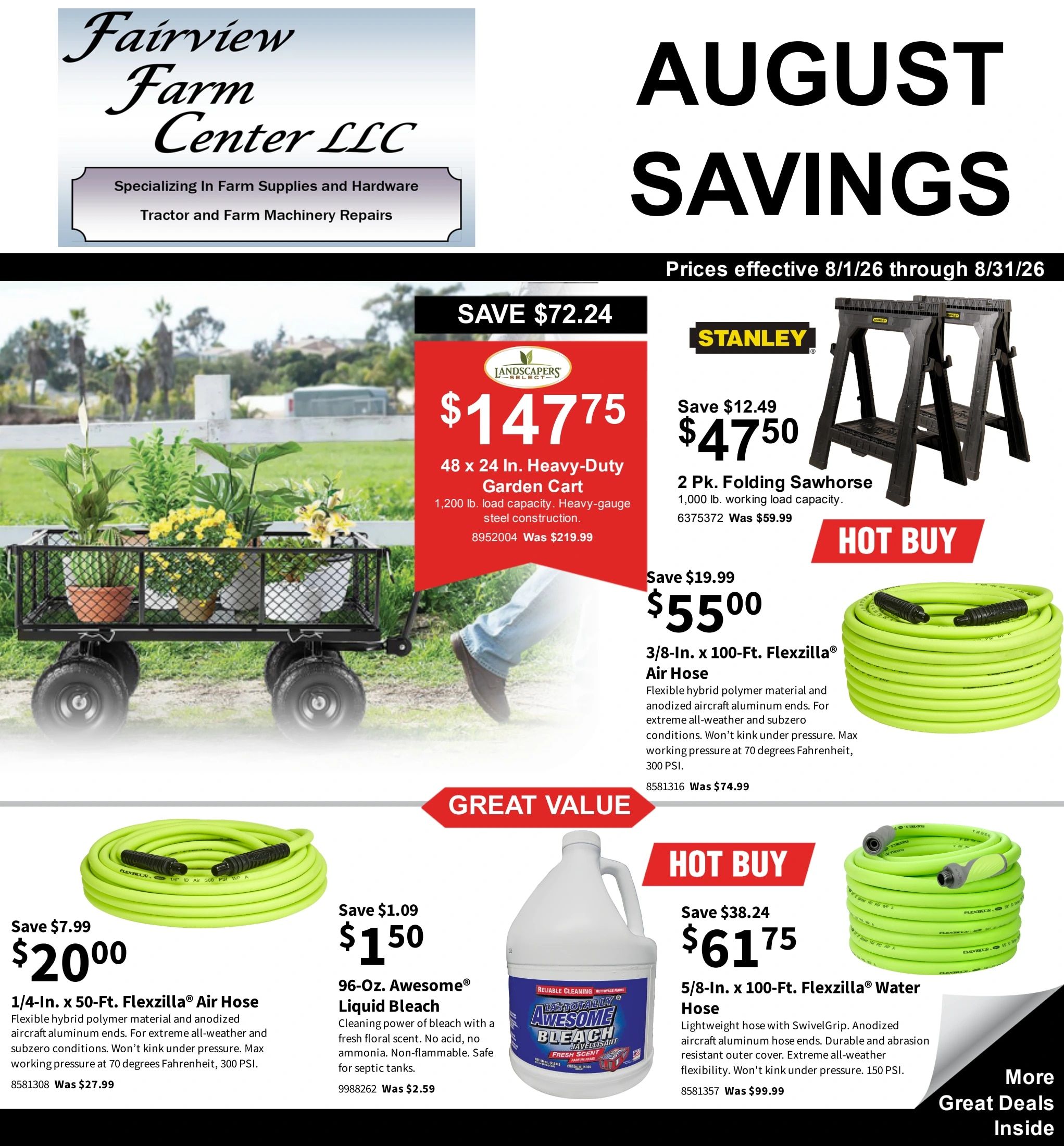 Fairview Farm Center August Savings Weekly Ad August 1 - 31, 2026