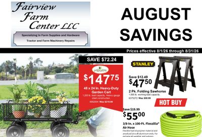 Fairview Farm Center August Savings Weekly Ad August 1 - 31, 2026