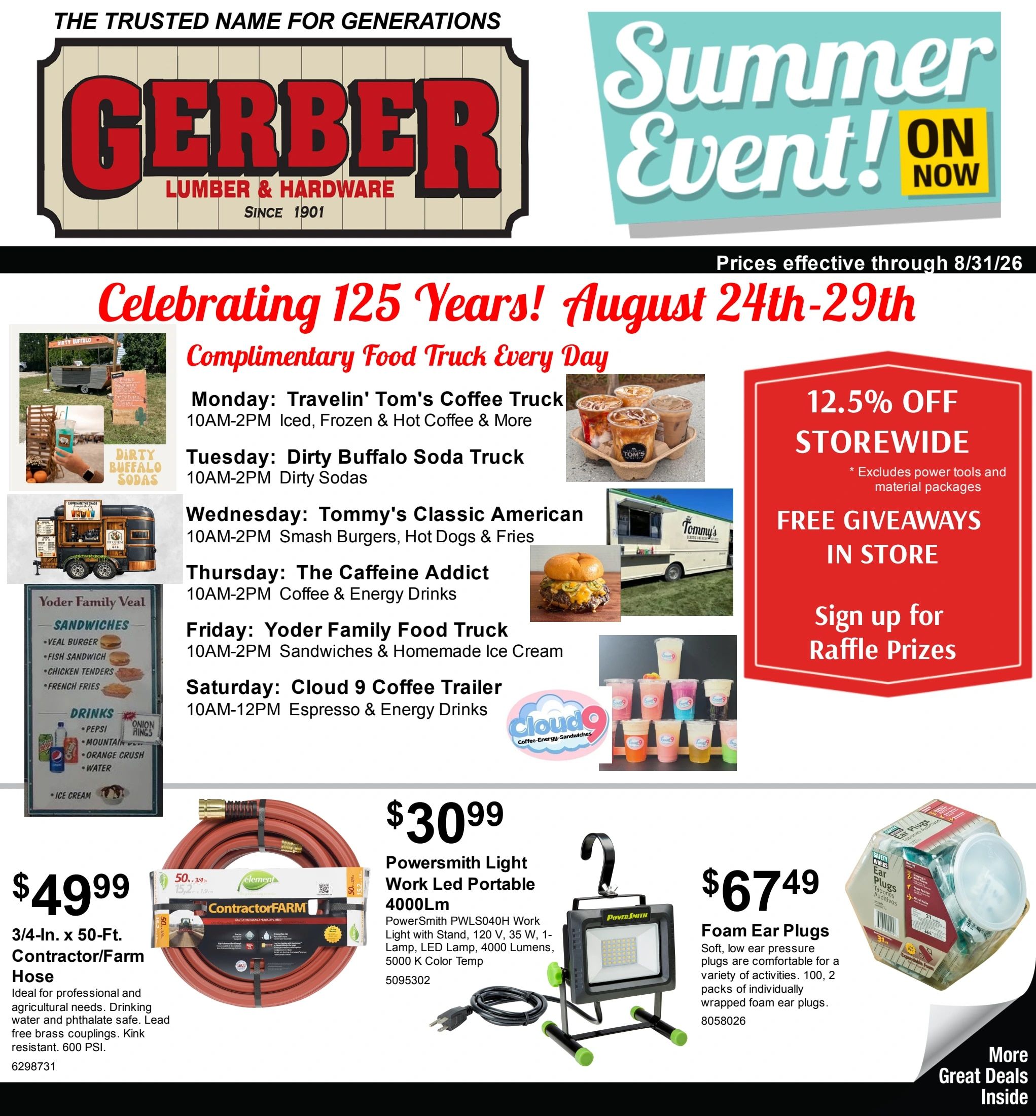Gerber Lumber & Hardware 125th Anniversary Sale Weekly Ad August 24 - 29, 2026