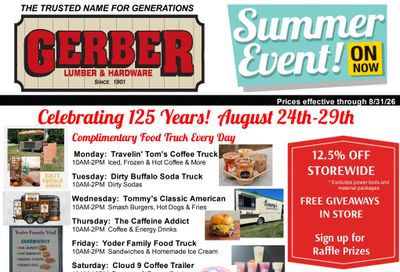 Gerber Lumber & Hardware 125th Anniversary Sale Weekly Ad August 24 - 29, 2026