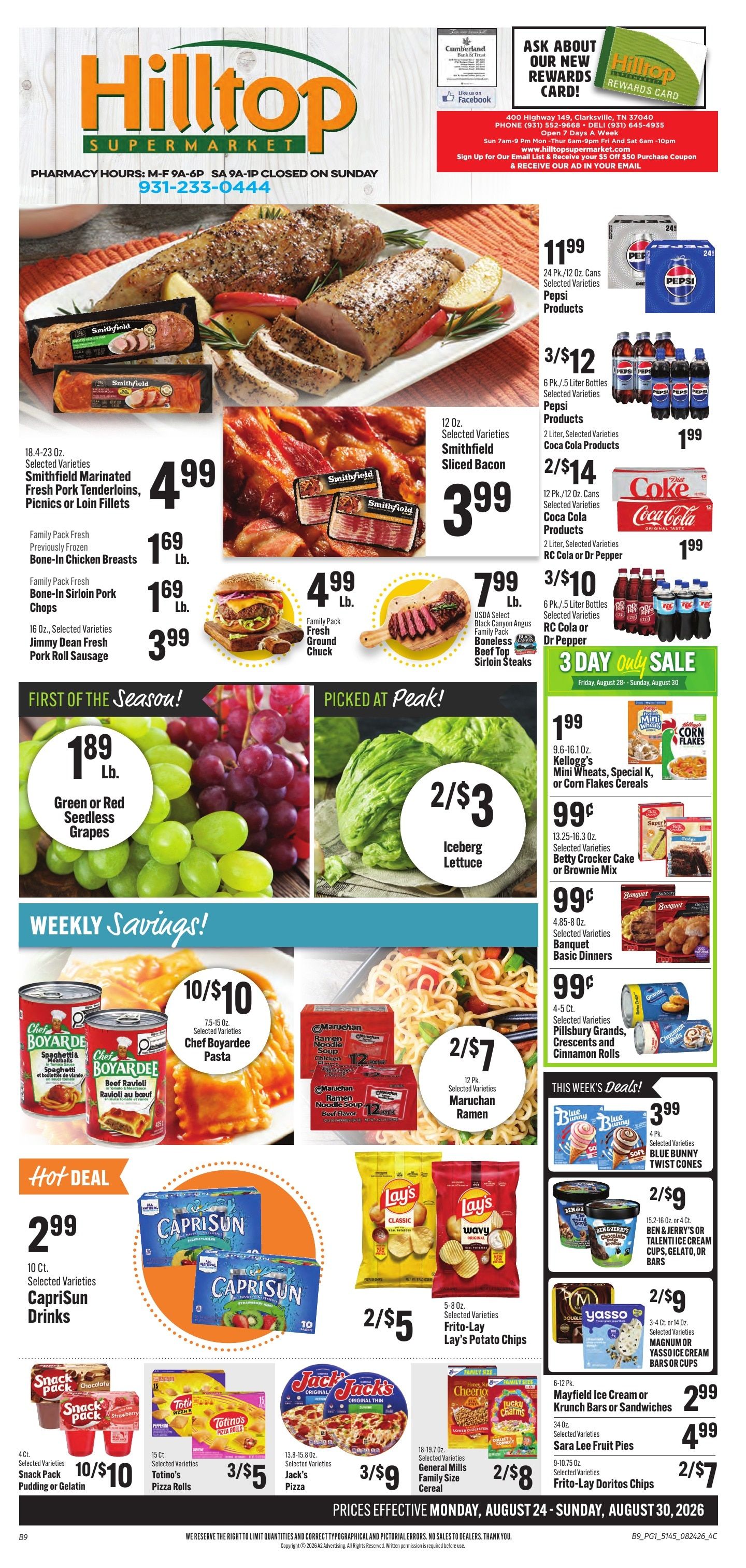 Hilltop Supermarket Weekly Ad August 24 - 30, 2026
