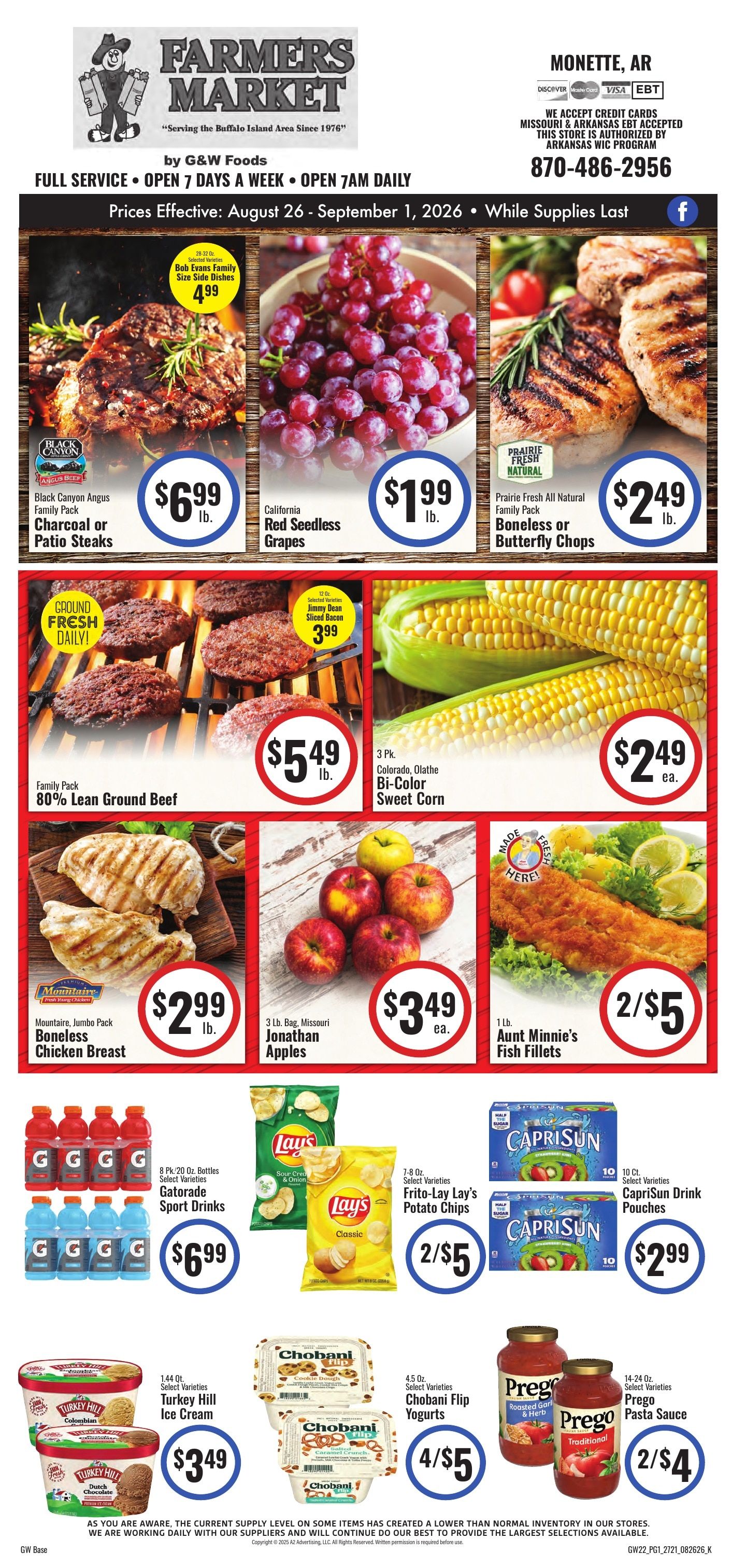 G&W Foods Farmers Market (Monette, AR) Weekly Ad August 26 - September 8, 2026