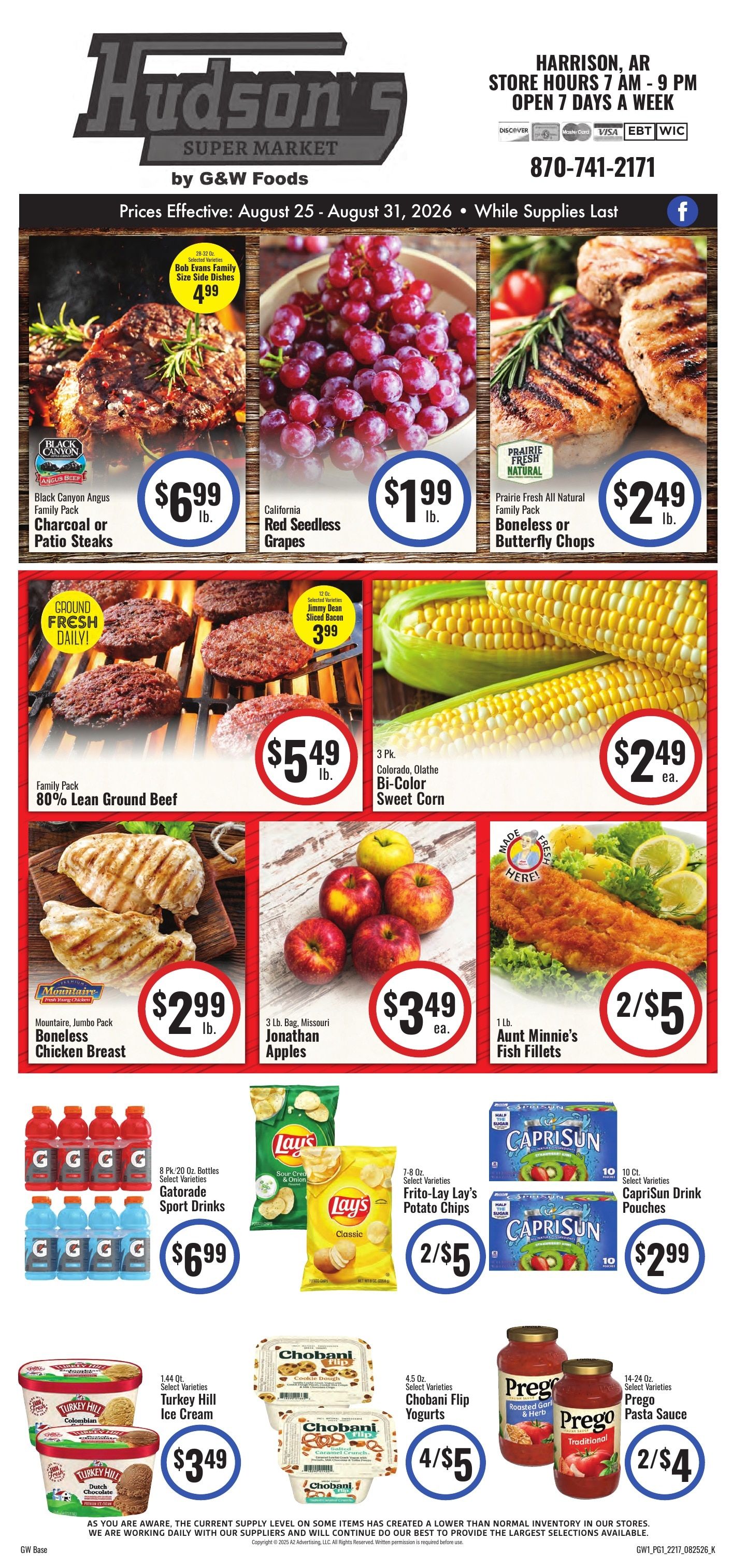 Hudson's Super Market Weekly Ad August 25 - September 7, 2026