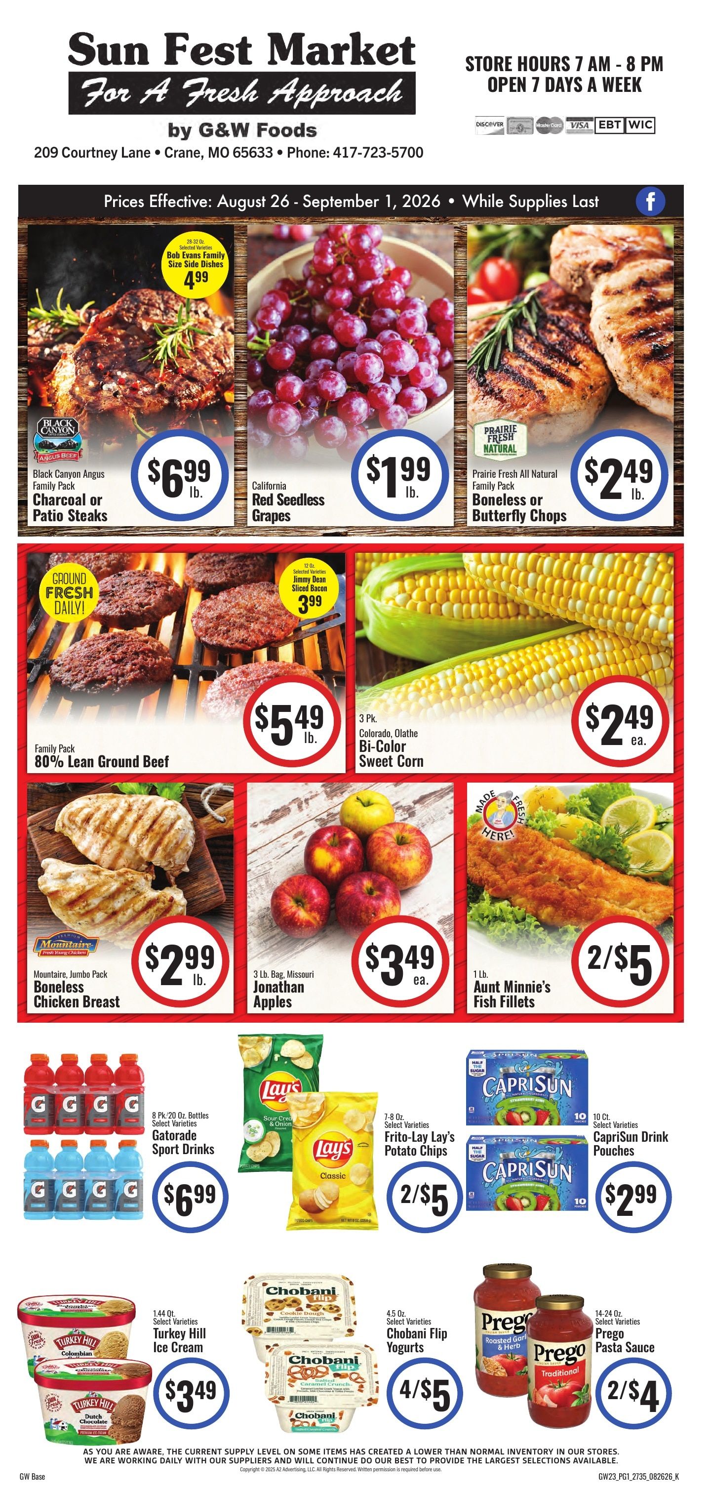 Sun Fest Market (Crane, MO) Weekly Ad August 26 - September 8, 2026