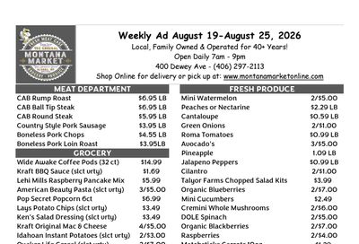 Montana Market (400 Dewey Avenue, Eureka, MT) Weekly Ad August 19 - 25, 2026