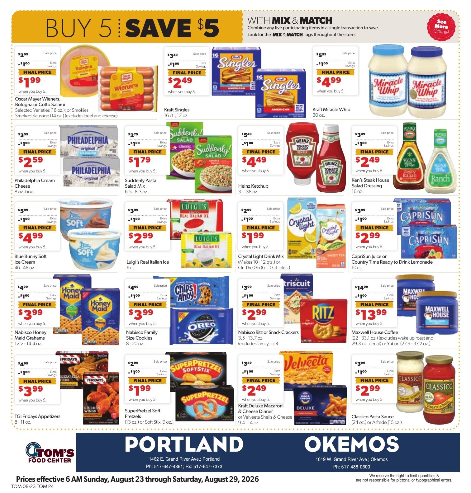 Tom's Food Center (Portland, MI) Weekly Ad August 23 - 29, 2026
