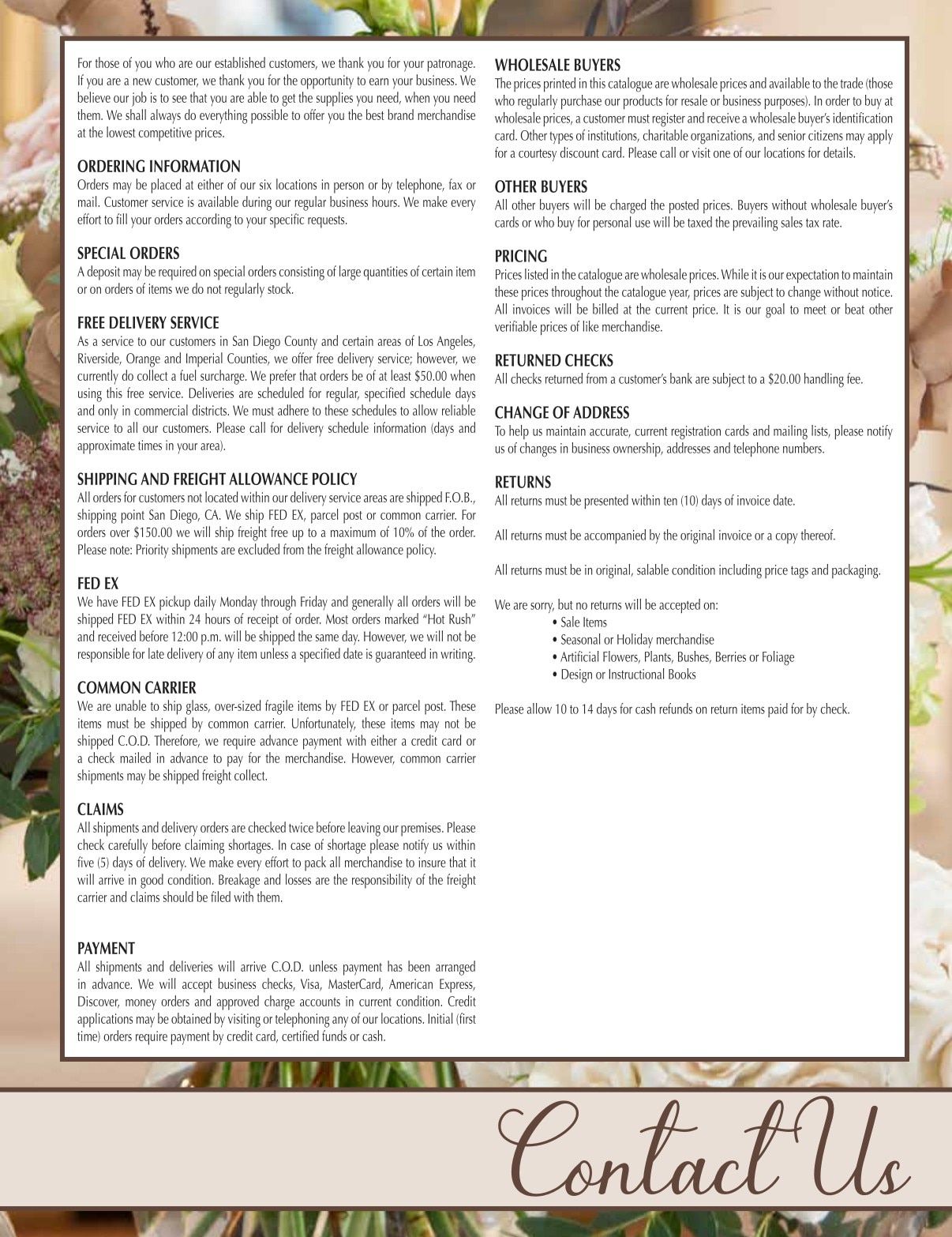 San Diego Florist Supply Catalog Weekly Ad January 1 - December 31, 2026