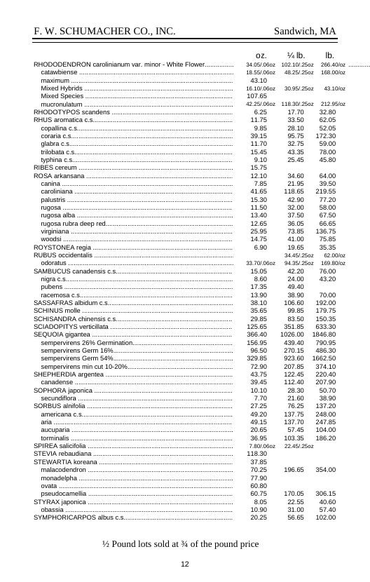 F. W. Schumacher Co. Seed Catalog Weekly Ad January 1 - December 31, 2026