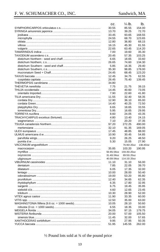 F. W. Schumacher Co. Seed Catalog Weekly Ad January 1 - December 31, 2026