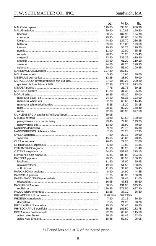 F. W. Schumacher Co. Seed Catalog Weekly Ad January 1 - December 31, 2026