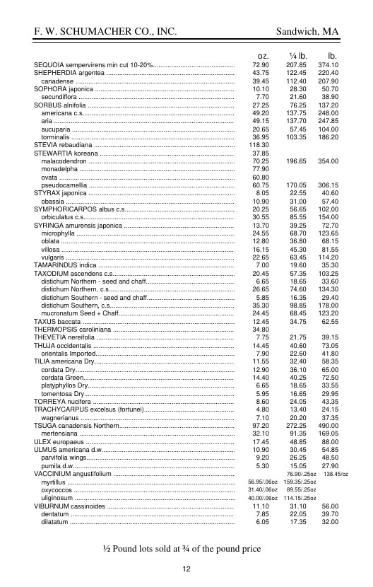 F. W. Schumacher Co. Seed Catalog Weekly Ad January 1 - December 31, 2026