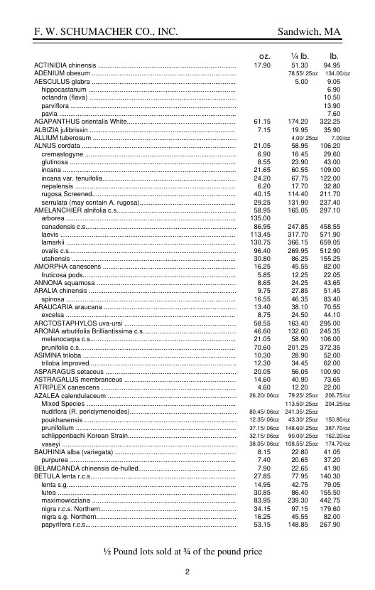 F. W. Schumacher Co. Seed Catalog Weekly Ad January 1 - December 31, 2026