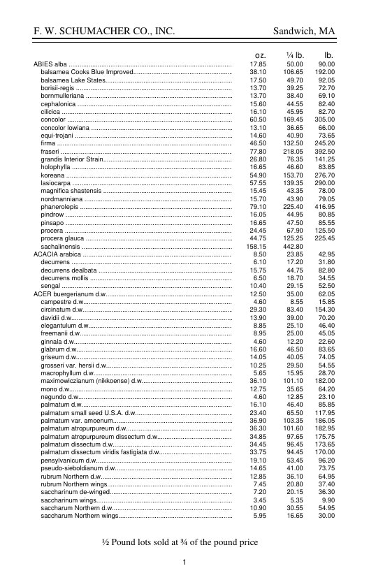 F. W. Schumacher Co. Seed Catalog Weekly Ad January 1 - December 31, 2026