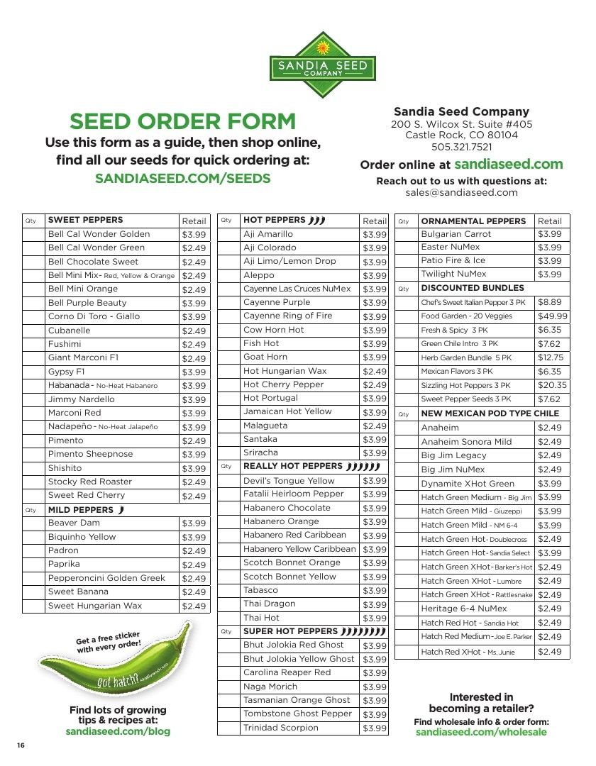 Sandia Seed Company Seed Catalog Weekly Ad January 1 - December 31, 2026