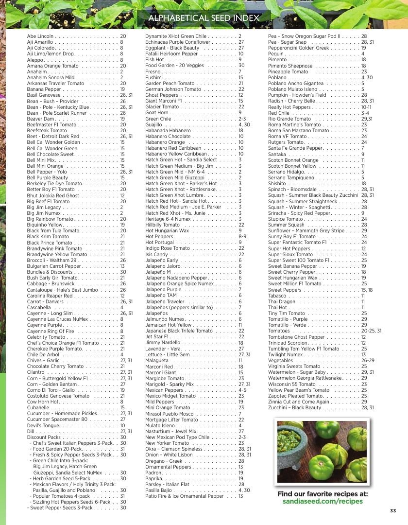 Sandia Seed Company Seed Catalog Weekly Ad January 1 - December 31, 2026