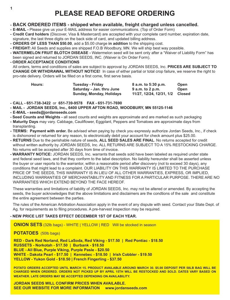 Jordan Seeds Seed Catalog Weekly Ad January 1 - December 31, 2026