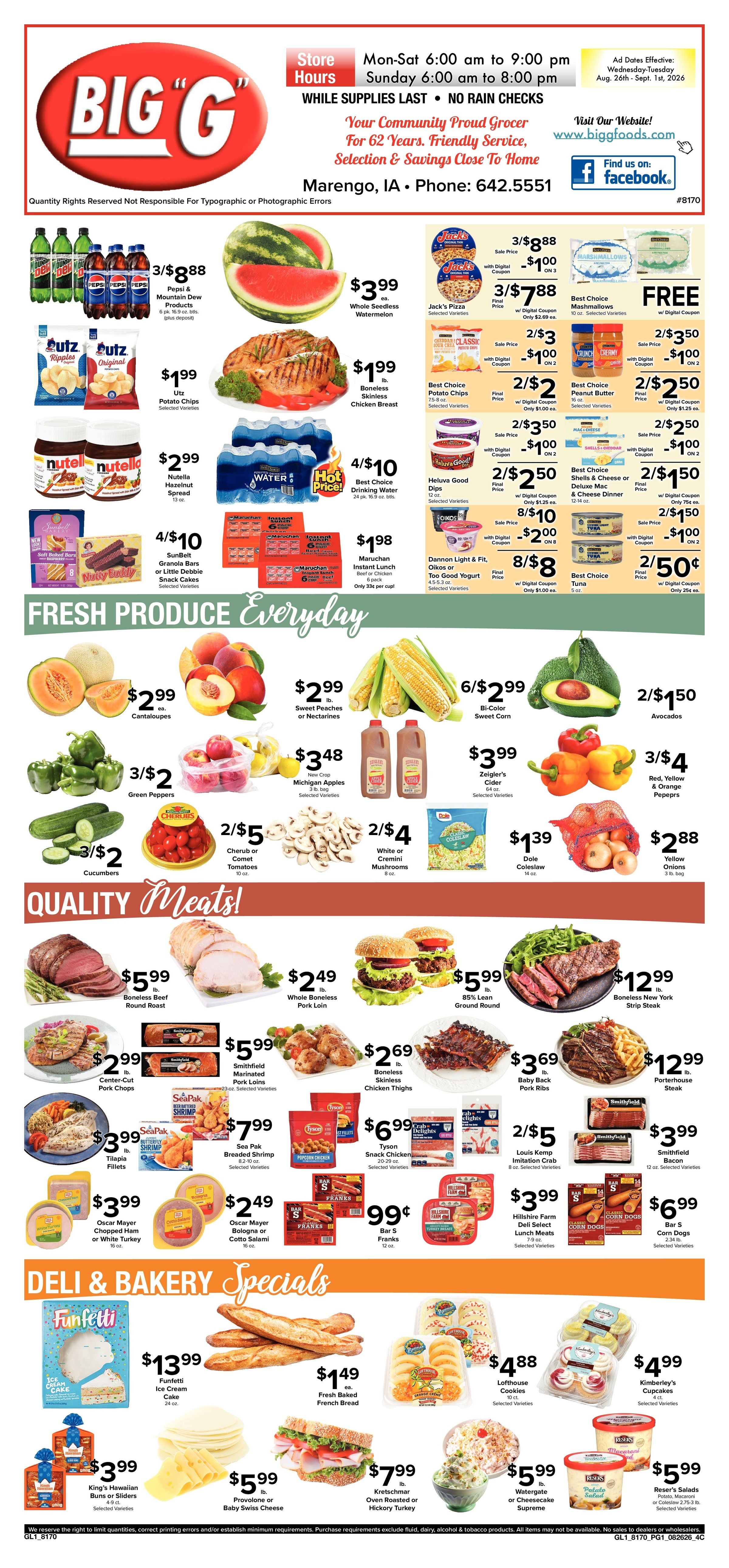 Big G Foods Great Deals This Week! Weekly Ad August 26 - September 1, 2026