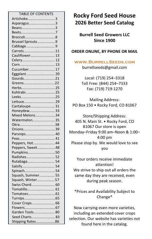 Burrell Seed Growers Seed Catalog Weekly Ad January 1 - December 31, 2026