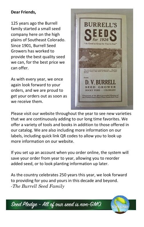 Burrell Seed Growers Seed Catalog Weekly Ad January 1 - December 31, 2026