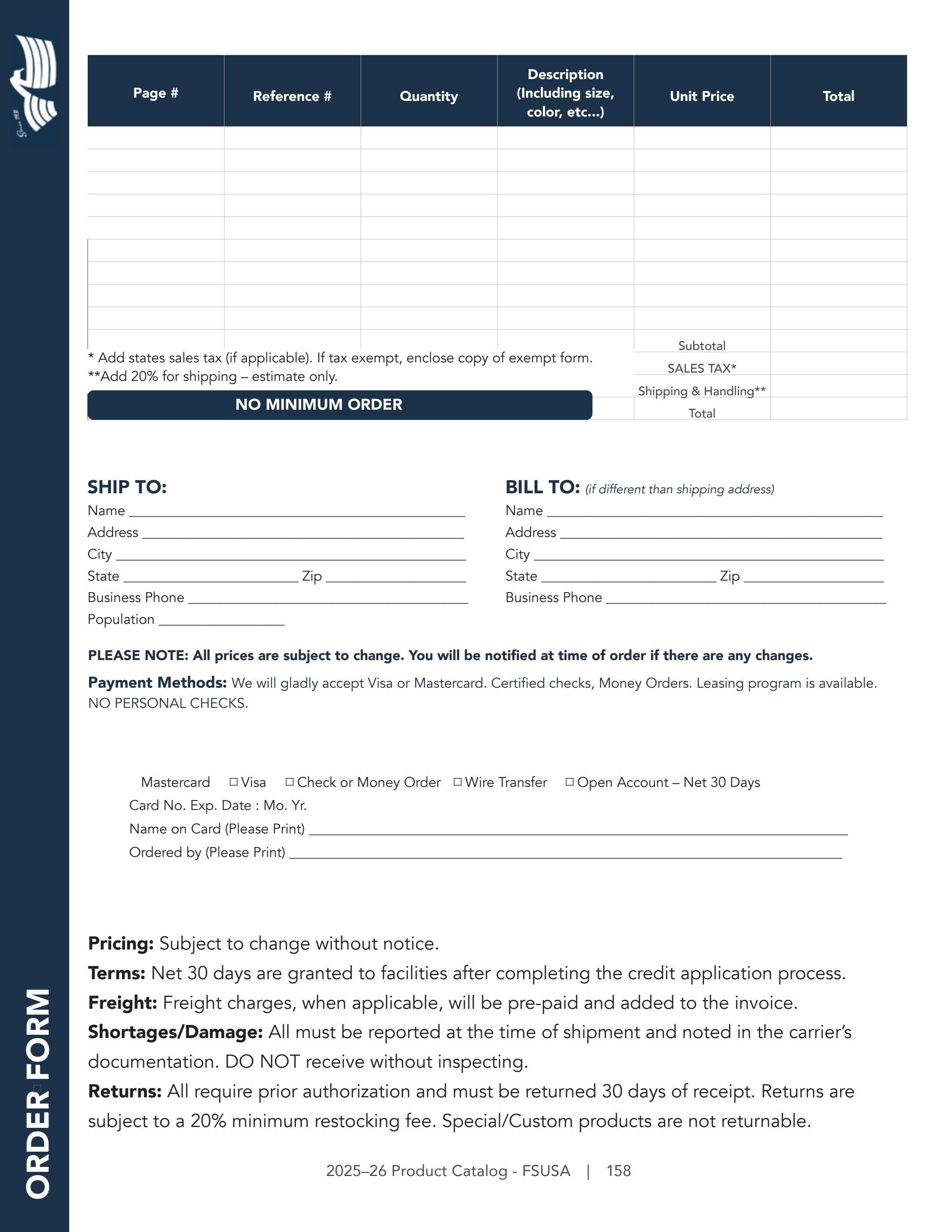 Federal Supply USA Correctional Kitchen Equipment & Supplies Guide Weekly Ad January 1 - December 31, 2026
