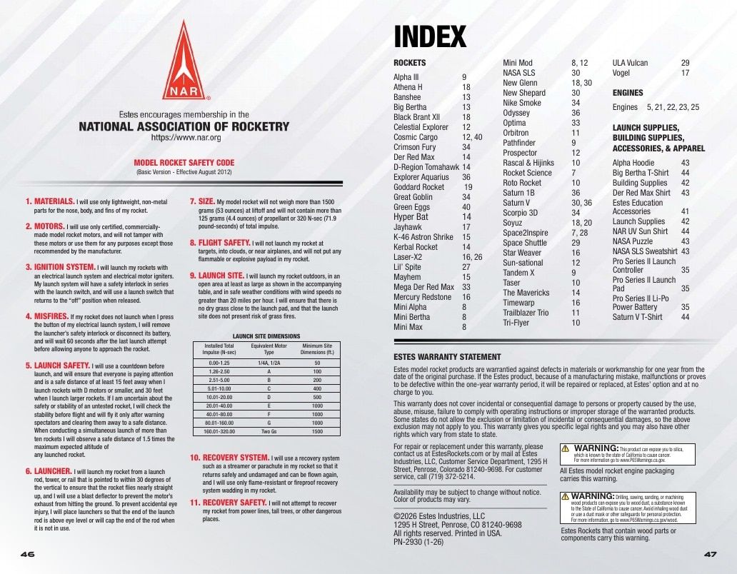 Estes Rockets Model Rocket Catalog Weekly Ad January 1 - December 31, 2026
