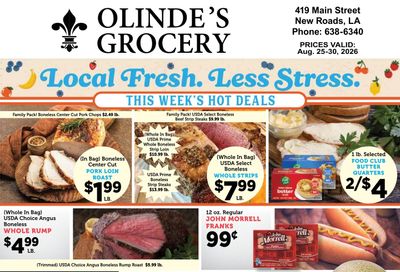 Olinde's Grocery Weekly Ad August 25 - 30, 2026