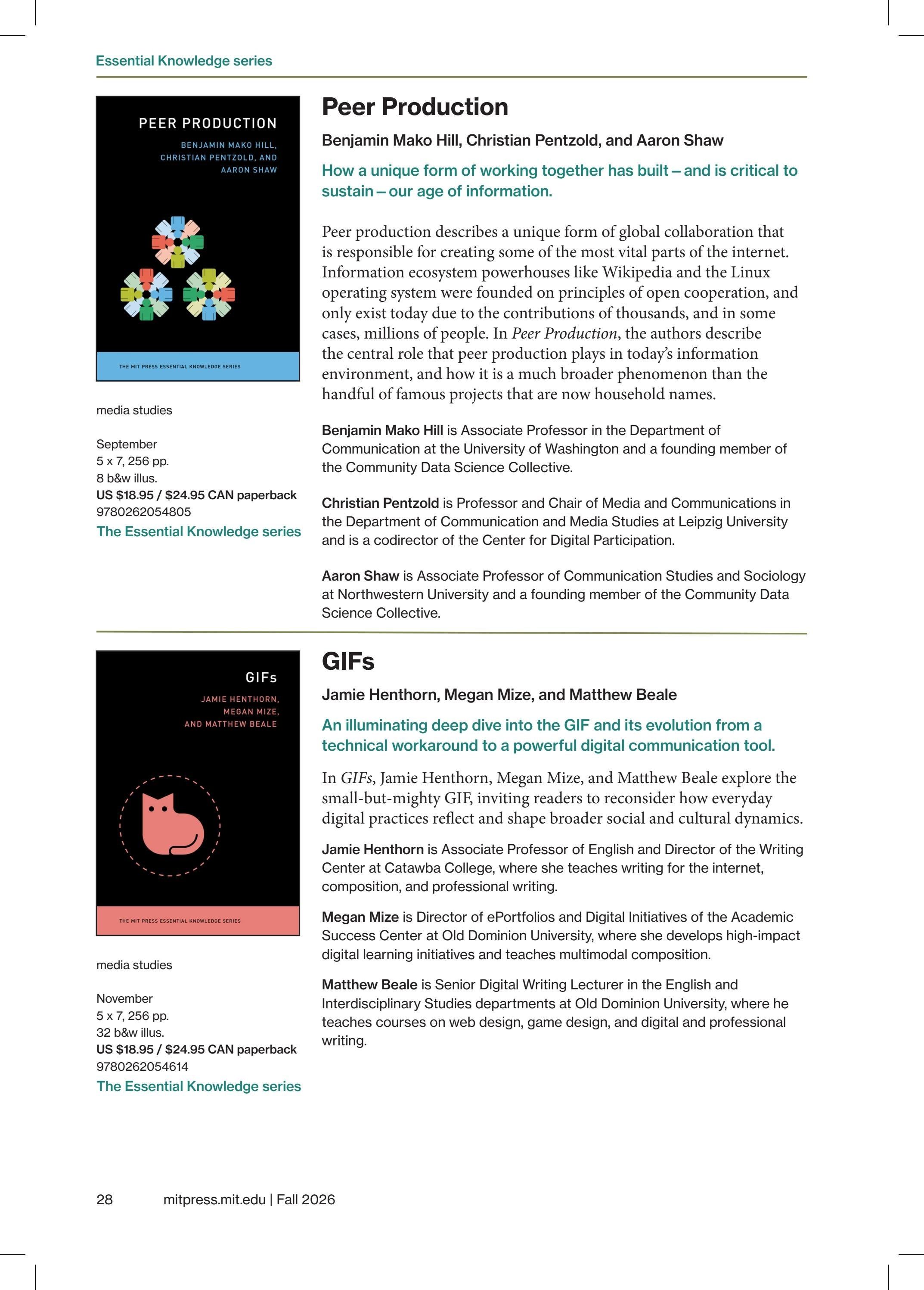 MIT Press Fall 2026 Catalog Weekly Ad January 1 - December 31, 2026