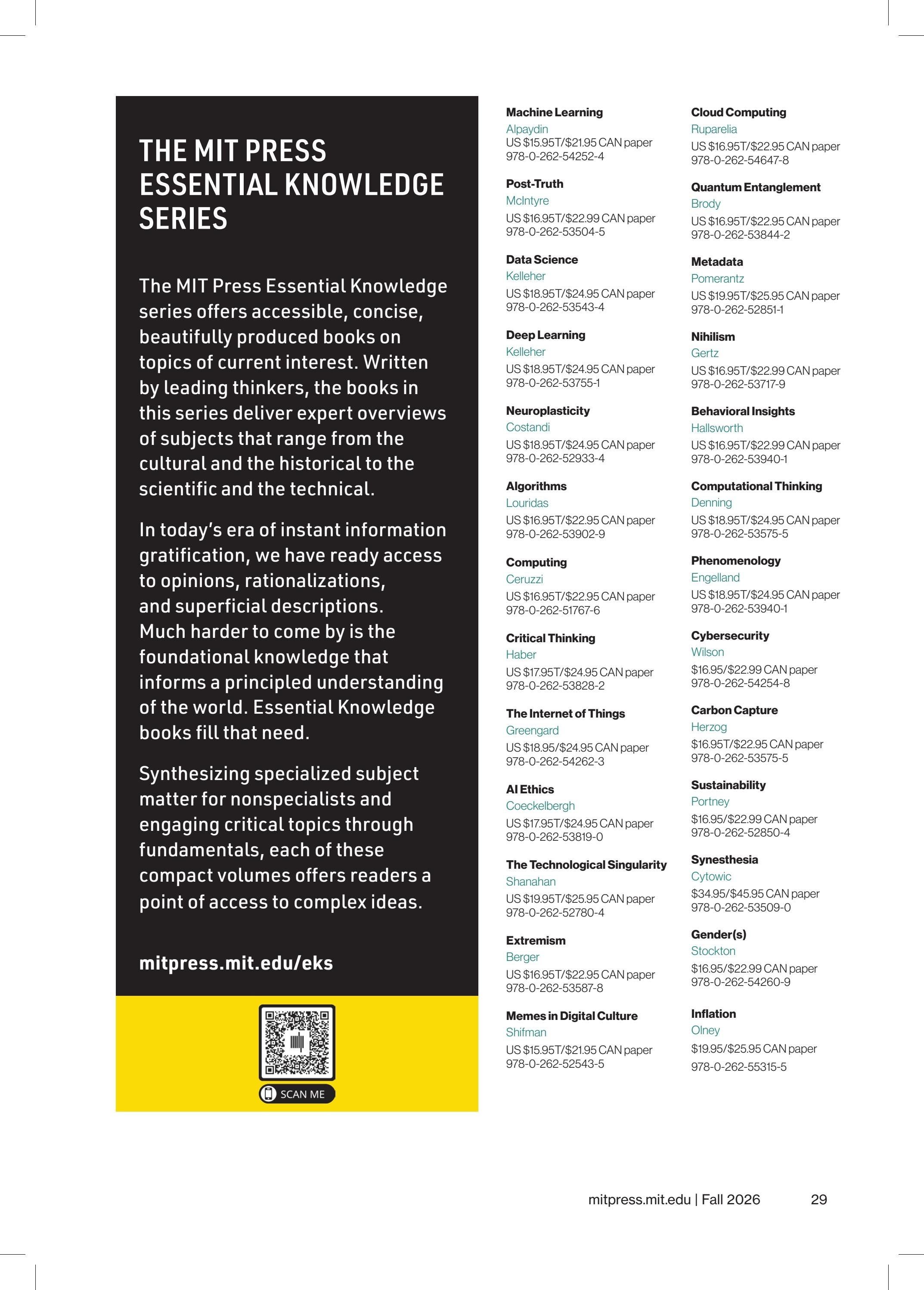 MIT Press Fall 2026 Catalog Weekly Ad January 1 - December 31, 2026