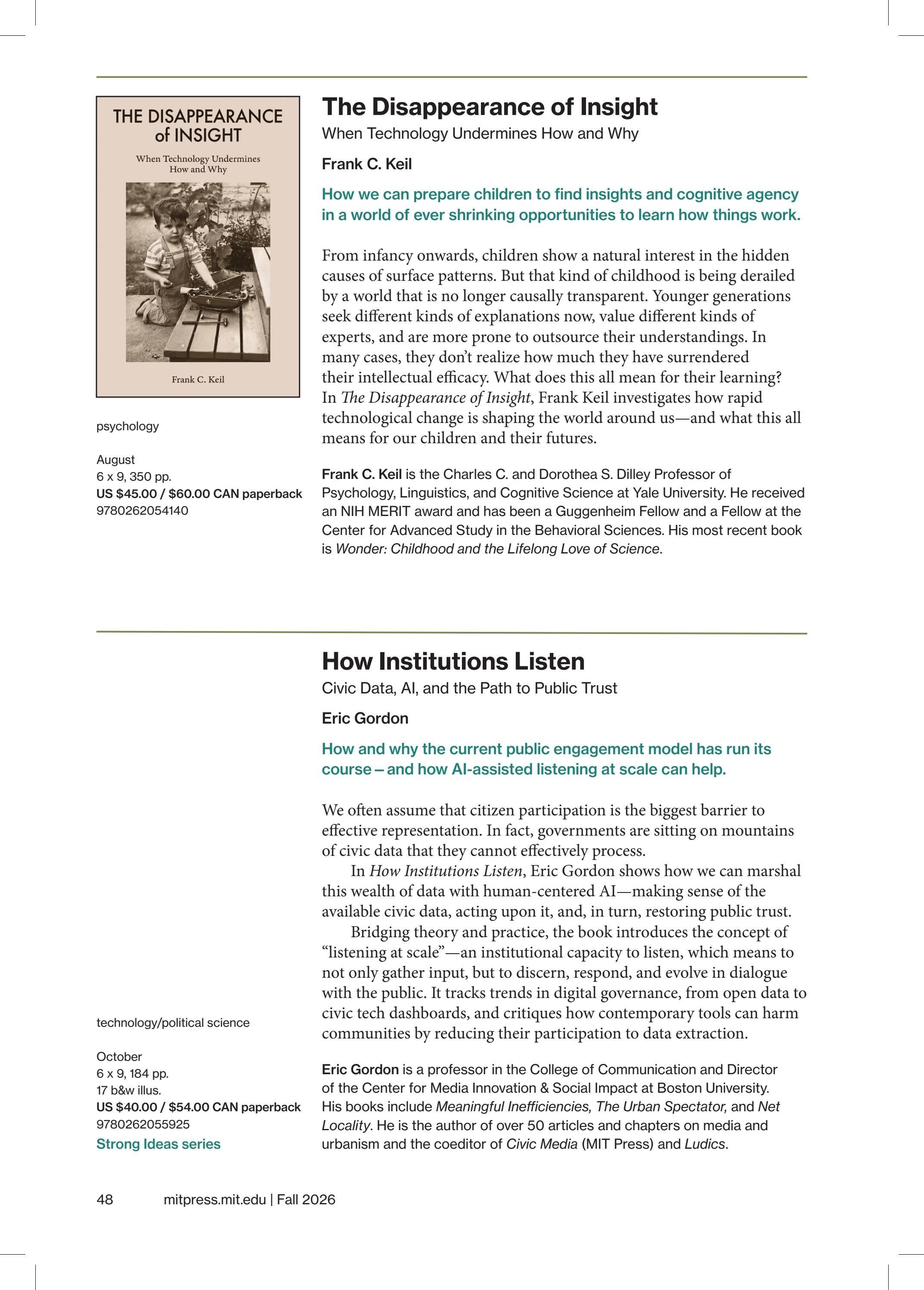 MIT Press Fall 2026 Catalog Weekly Ad January 1 - December 31, 2026