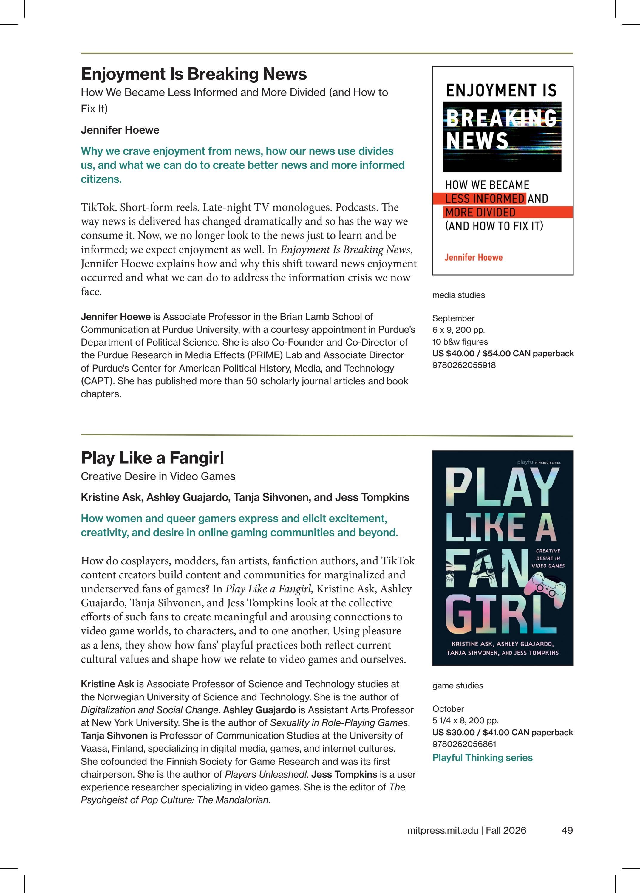 MIT Press Fall 2026 Catalog Weekly Ad January 1 - December 31, 2026