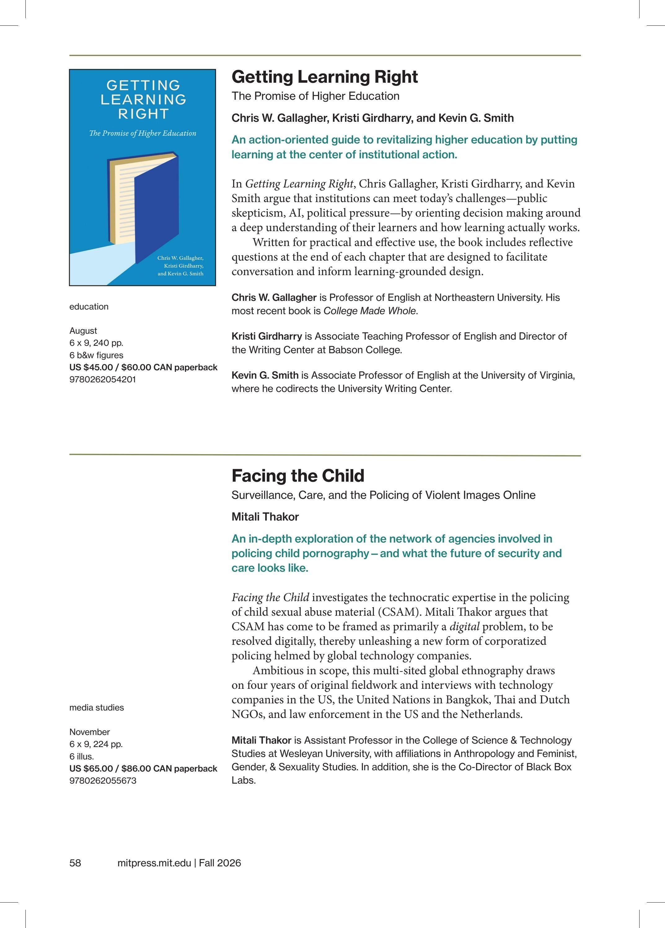 MIT Press Fall 2026 Catalog Weekly Ad January 1 - December 31, 2026