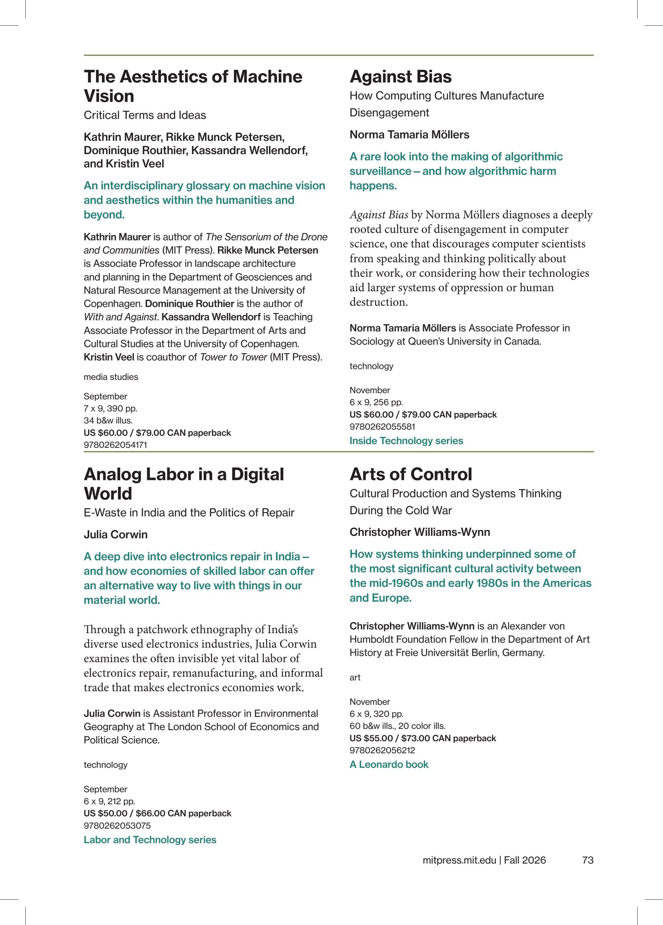 MIT Press Fall 2026 Catalog Weekly Ad January 1 - December 31, 2026