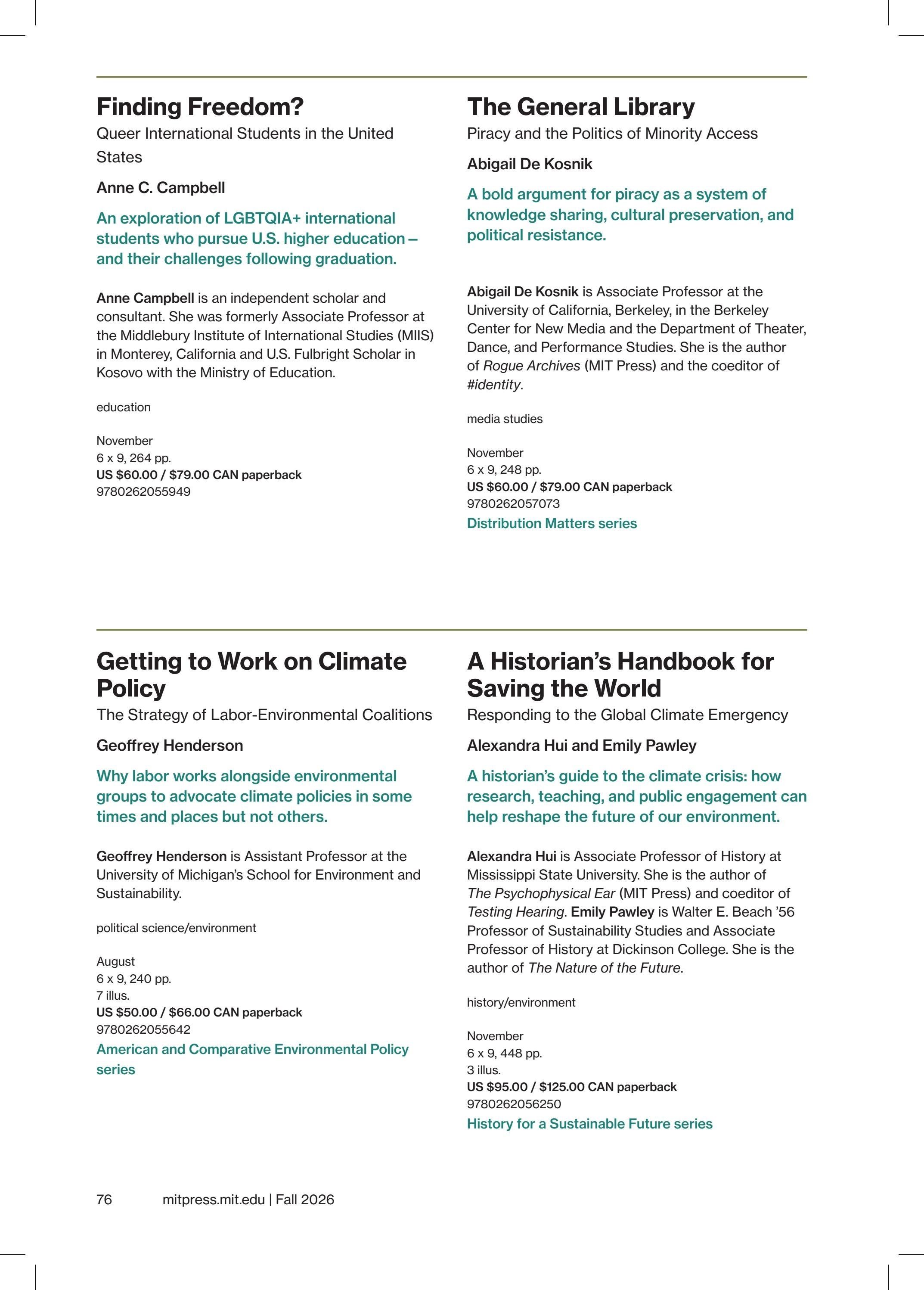 MIT Press Fall 2026 Catalog Weekly Ad January 1 - December 31, 2026